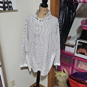 Time and Tru Black and White Striped Cowl Neck Top
